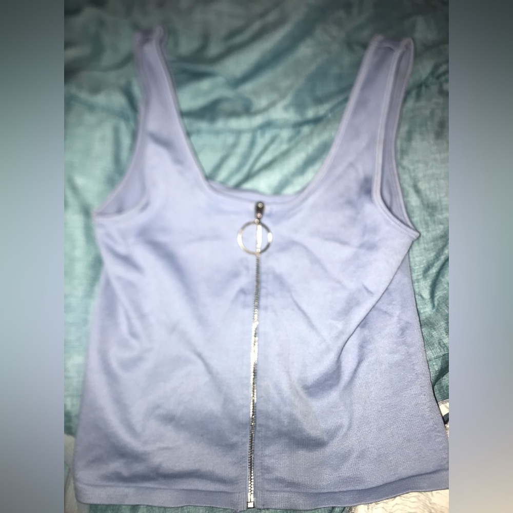 Light blue zip up crop top